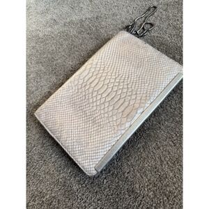 Madewell Grey Snakeskin Embossed Leather Pouch Clutch Wristlet Removable Strap